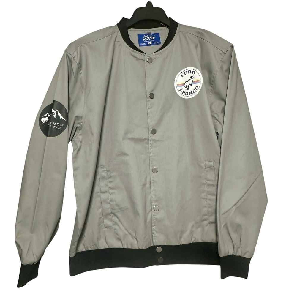 Ford Bronco Racing Jacket Mens Large Grey Graphic Go Wild Bomber Regular New - Picture 2 of 8